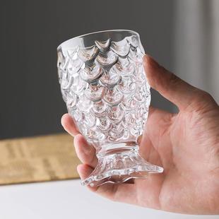 鱼鳞玻璃杯浮雕果汁奶醋杯网红美人鱼纹水杯啤酒洋酒家用