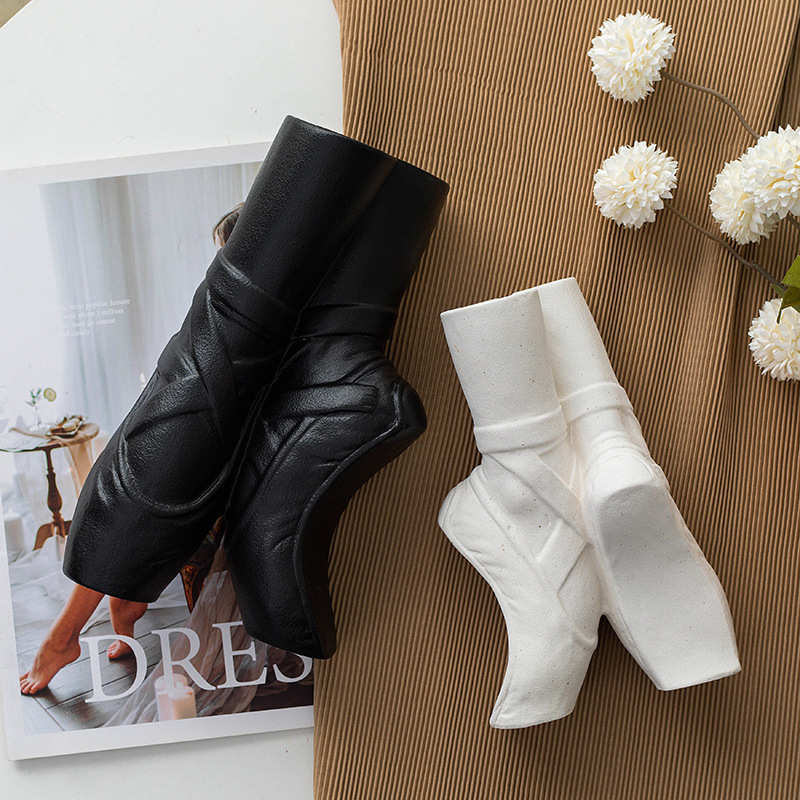 temu欧式陶瓷花瓶现代简约家居装饰品水培干花器素烧黑白色