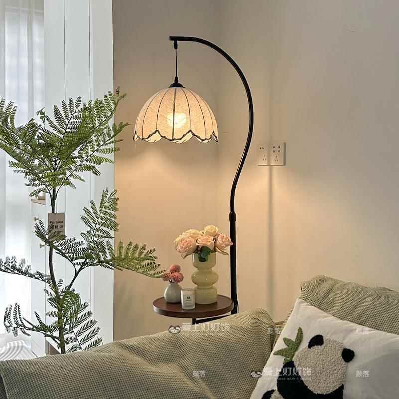 中古风落地灯氛围置物架客厅沙发旁装饰卧室床头一体台灯书房新款