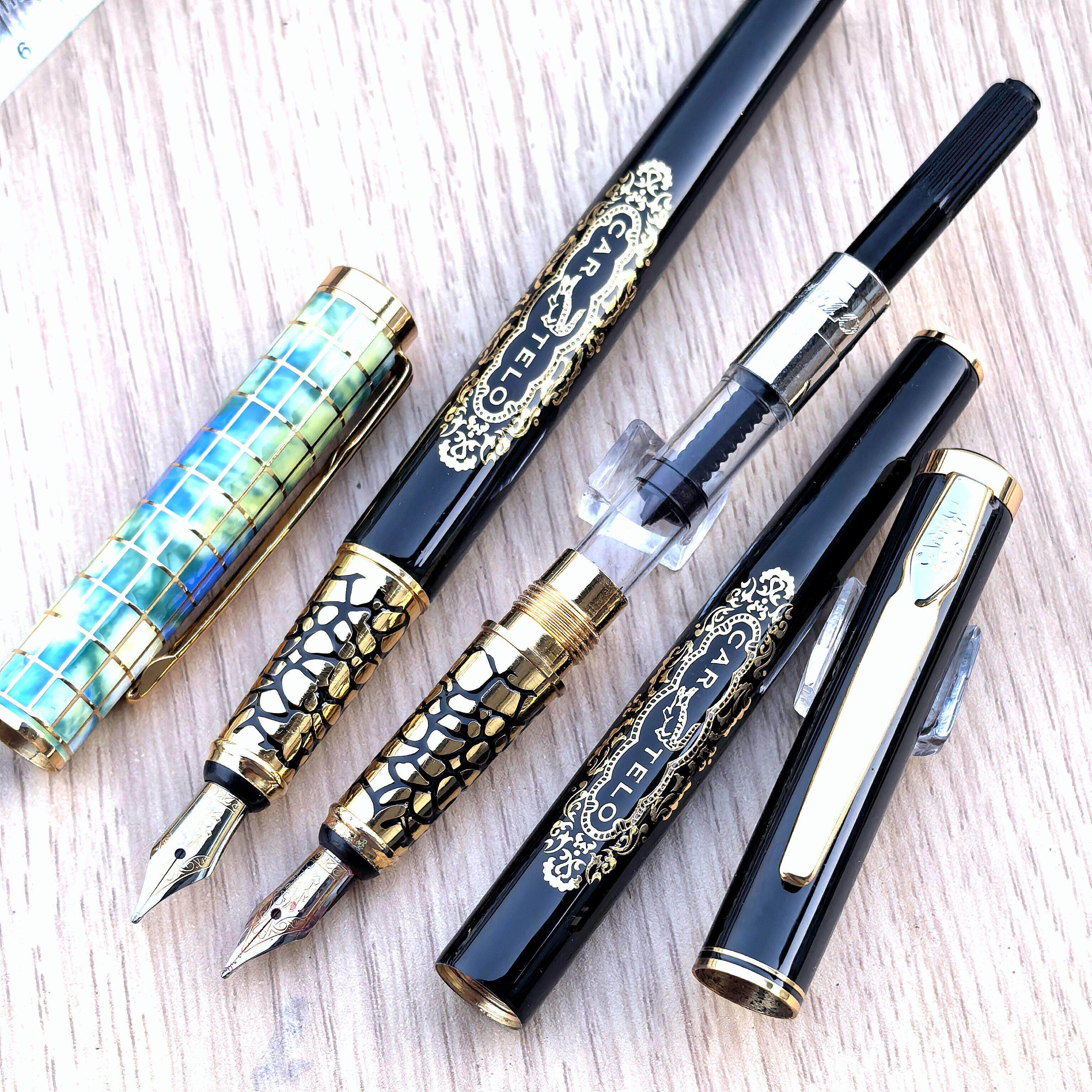 收藏做工出色老鳄细杆蚀刻笔握铜杆钢笔带图案明尖重28g铱金笔