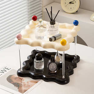 多巴胺波浪形小物件置物架办公室桌面多层收纳架子双层杯子置物架