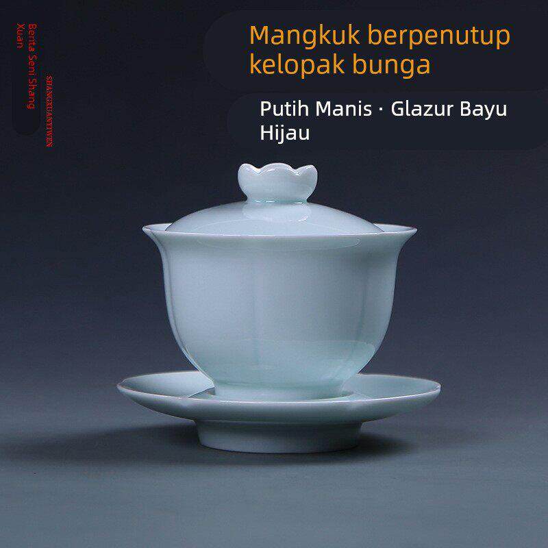 新款 德化白瓷影青釉茶具泡茶杯功夫茶碗陶瓷三才盖碗不烫手大号