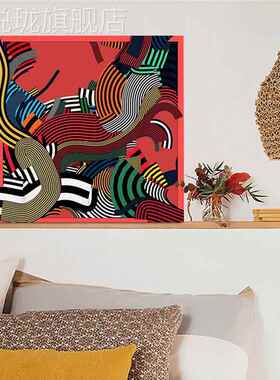 网红红色系装波术风艺波克手油画洛高级感普抽象厅绘派饰画客玄关