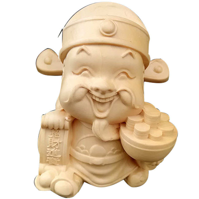 Q版迷你财神爷手把件五路小财神黄杨木雕开业利市招财工艺礼品