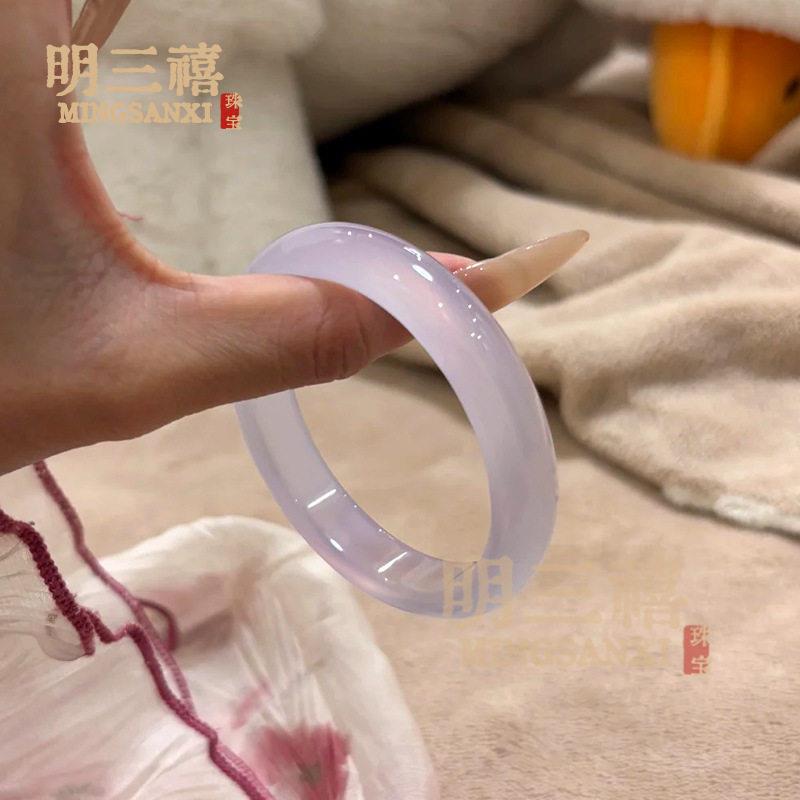 2026天然冰种满紫罗兰玉髓手镯巴西玛瑙玉髓镯子女款薰衣草紫玉髓
