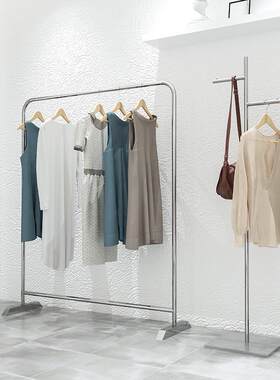 服装店挂衣架不锈钢银色陈列货架女装店简约中岛落地式展示架加粗