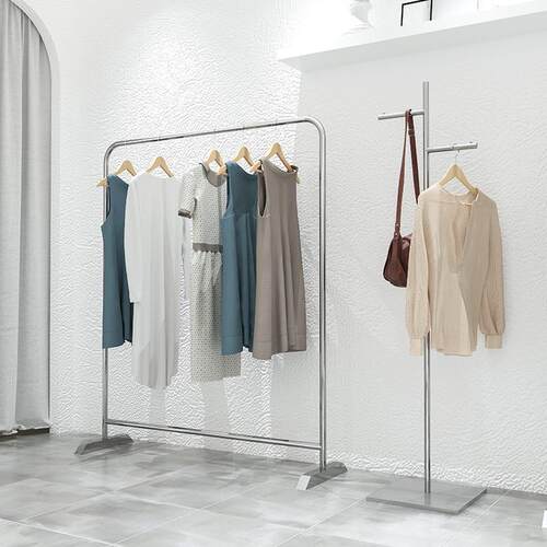 服装店挂衣架不锈钢银色陈列货架女装店简约中岛落地式展示架加粗