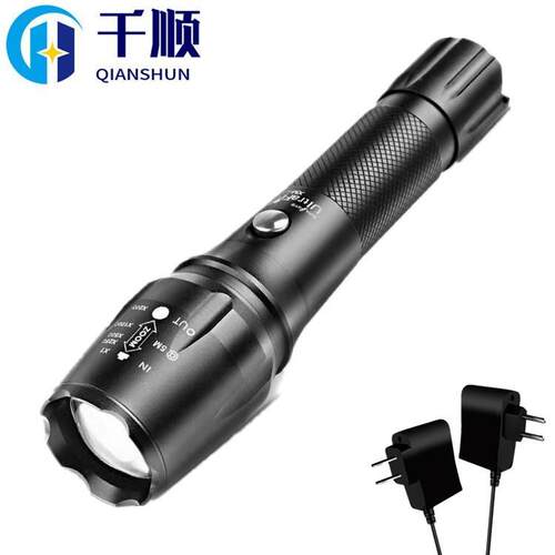 X跨境TL LED伸缩变焦强光手电筒 铝直充充电远射户外