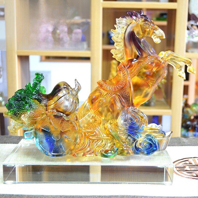 琉璃马摆件白菜工艺品办公室客厅玄关招财装饰品马上发财乔迁开业