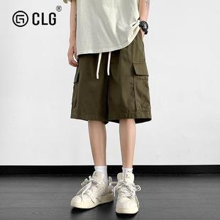 軍綠色工裝 美式 男夏季 休閑直筒 薄款 寬松五分褲 褲 香港CLG潮牌短褲