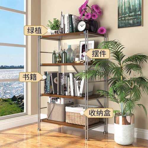 日式置物架多层收纳架落地书架厨房微波炉储物家用原木可调节架子