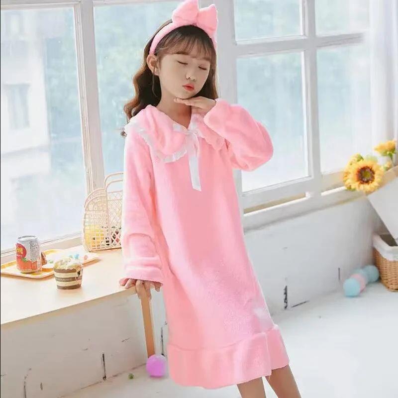 Sweet Cute Style Girls Autumn Winter Nightdress Flannel Warm