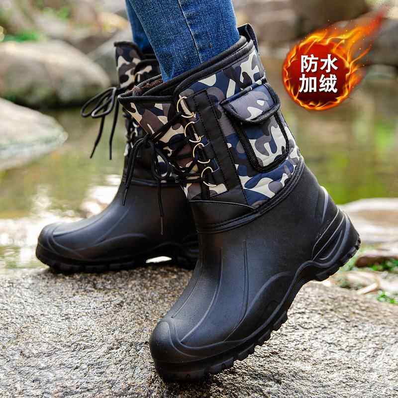 正品冬防防滑雪地靴东北加绒加水厚保暖棉鞋男户外冰钓矶钓钓鱼靴