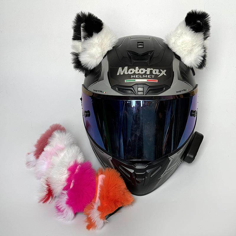 网红头盔装饰摩托车机车头盔全盔配饰毛绒猫耳带铃铛话滑雪盔通用
