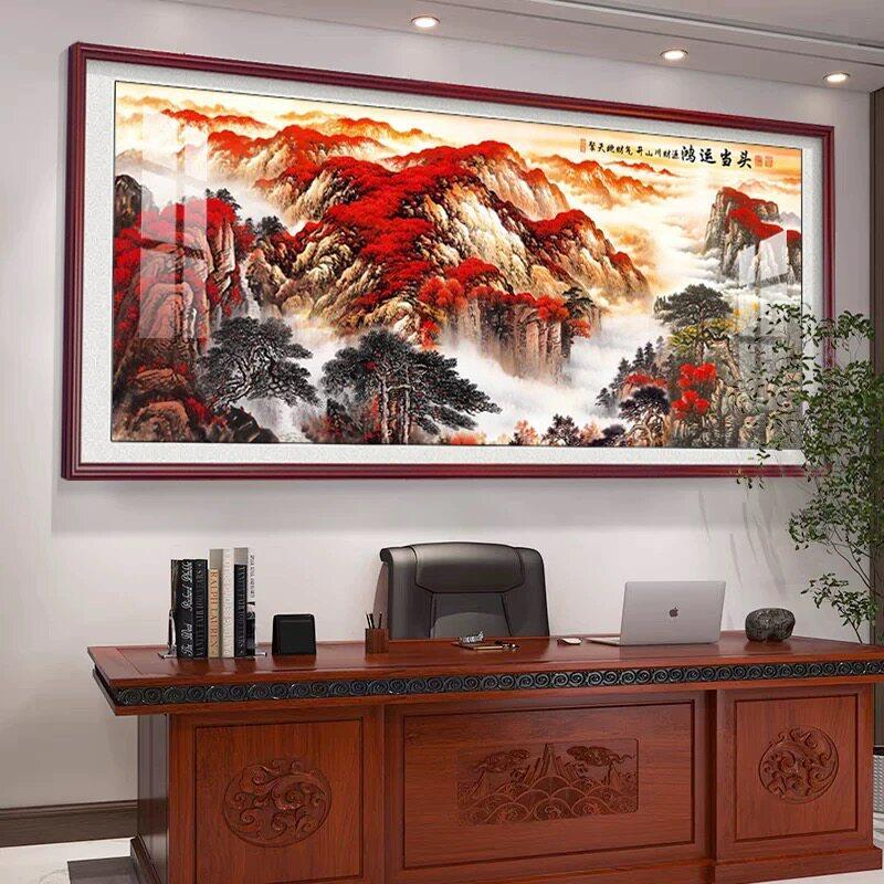 红运鸿运当头国画2026新款办公室装饰图字画客厅背景墙靠山水挂画
