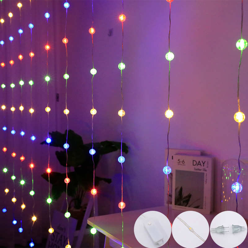 圣诞LED窗帘灯串婚庆节日橱窗装饰圆球星星圣诞树LED皮线窗帘灯串