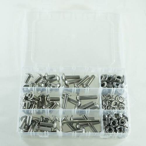 180pcs 不锈钢304 圆头内六角带垫机螺钉M8配螺母平垫扳手套装