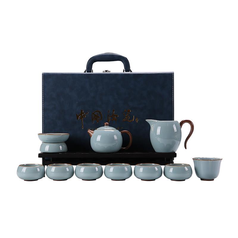 汝窑功夫茶具套装家用轻奢高档客厅办公会客陶瓷茶壶新款汝瓷礼盒