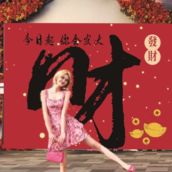 元旦布置场景装饰背景布马年氛围网红打卡拍照区造景背景墙贴布
