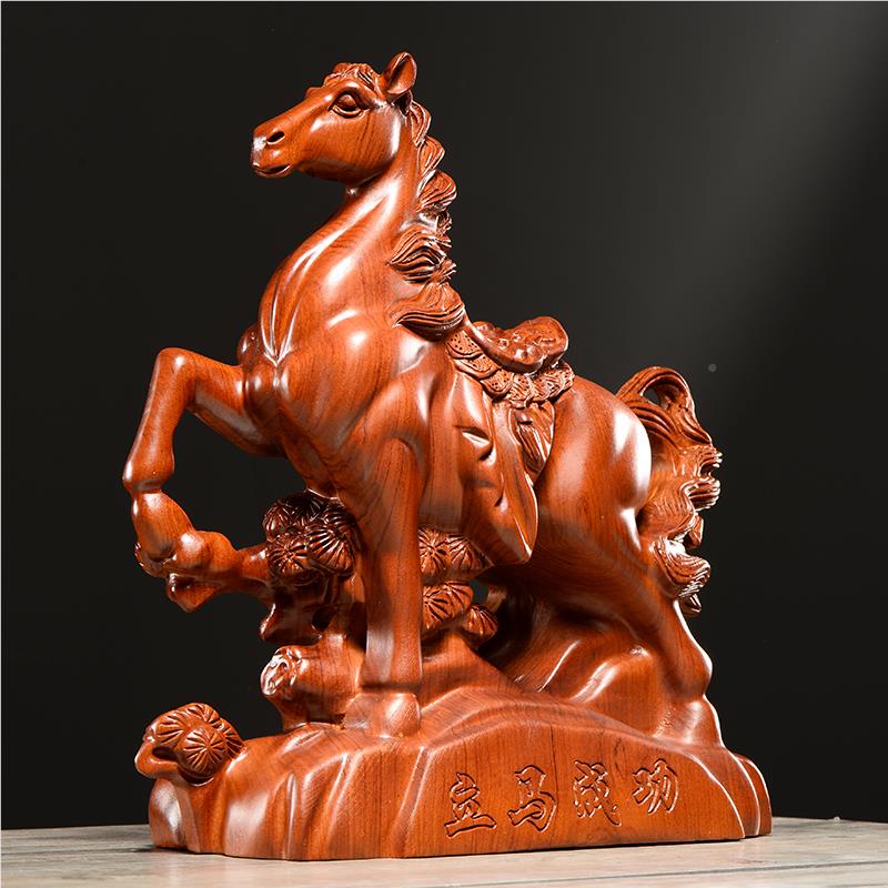 花梨木质雕GG653刻马摆件生肖木马成功红到家居补角吉物祥装饰木