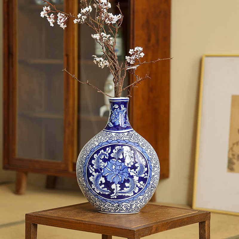 新中式陶瓷花盆花瓶重工混水青花瓷可水培高温摆件插花雅致