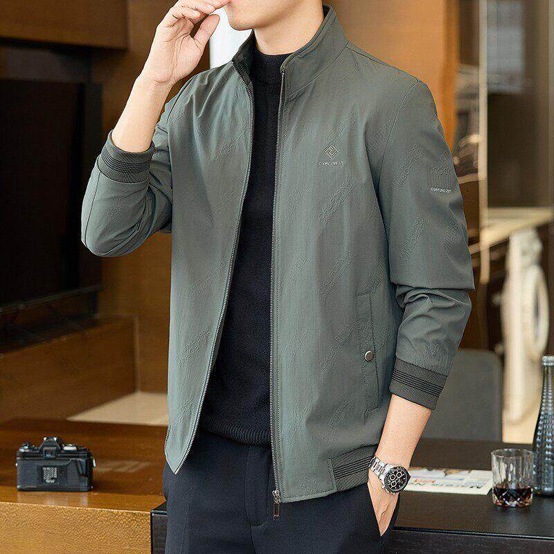 高端正品2025新款春秋季立领男装外套春季中年爸爸装夹克薄款