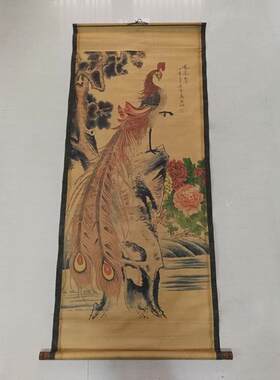 厂家古玩字画花鸟四鹤办公室挂画中堂画牡丹九鱼卷轴新中式