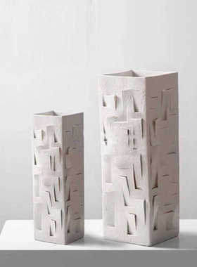 现代艺术白金方形花瓶摆件酒店样板间客厅玄关餐桌几何花器摆设