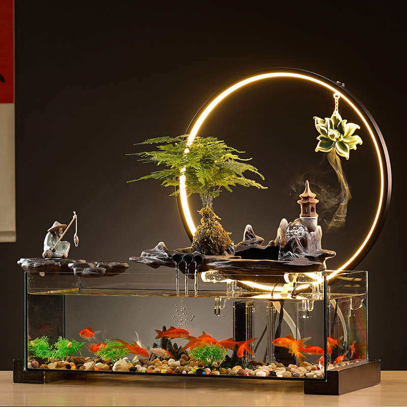 鱼缸摆件循环水招财家居客厅办公室礼品玻璃流水装饰品电视柜乔迁,家居饰品,流水摆件,淘宝优惠券,粉丝福利购,淘宝优惠卷