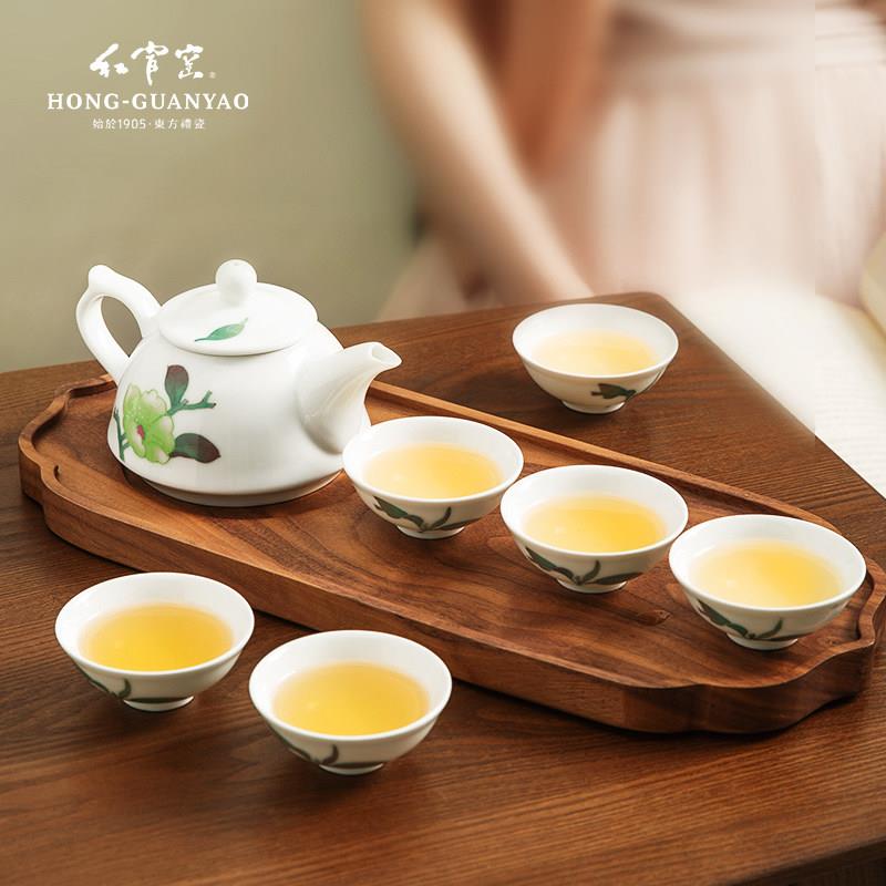 红官窑醴陵陶瓷功夫茶具整套中式风格 釉下彩手绘瓷器回味9头功夫