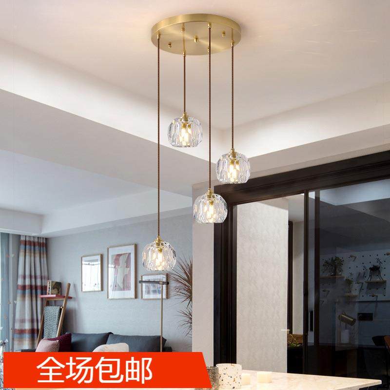 设计师全铜水晶餐厅吊灯客厅简约网红分子灯后现代北欧卧室轻奢灯