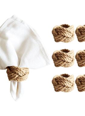 4pack Christmas Natural Napkin Rings Linen 亚麻草编西餐巾扣