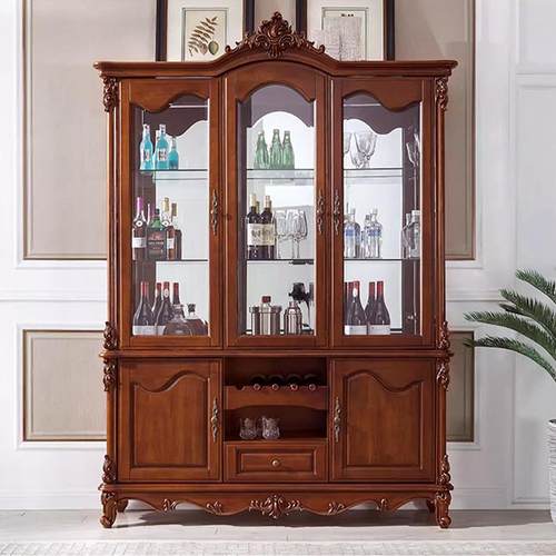 ZG-73018美式实木四门酒柜家用靠墙展欧物式高档奢玻璃门两三门储