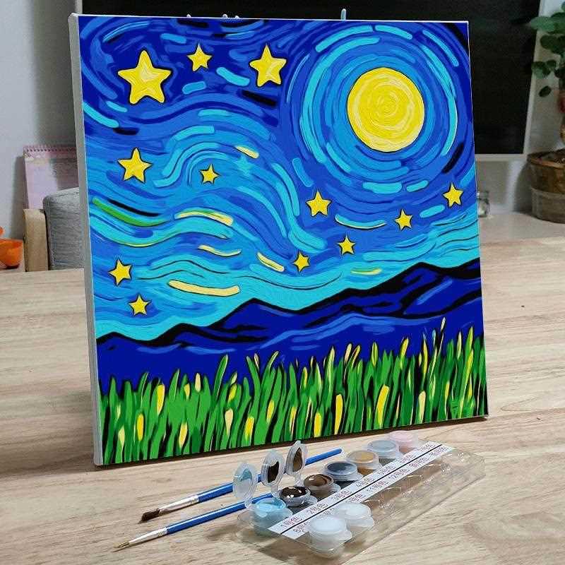 数字油画diy手工填充星空儿童改编版手绘填涂色油彩画风景装饰画
