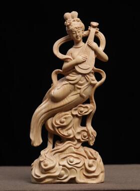 小叶黄杨木精雕飞天四音美女才女摆件家居客厅装饰品工艺品
