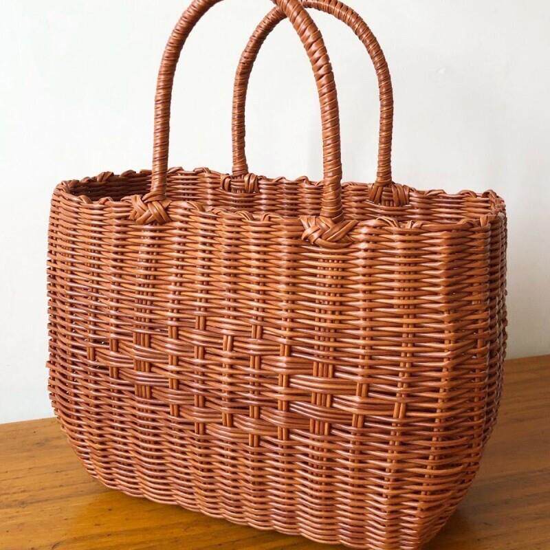 塑料手工编织洗澡手提篮子购物篮收纳篮买菜蓝宠物篮野餐篮彷藤