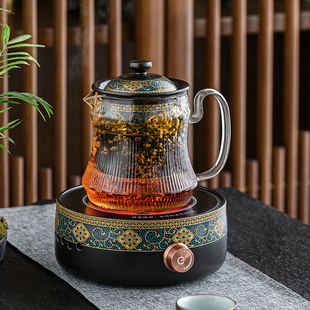复古仿生煮茶器陶瓷电陶炉侧把玻璃壶家用烧水壶小型办公茶炉套装