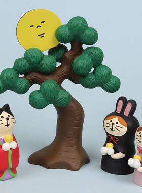 新款直销中秋赏月系列日式猫咪树脂小摆件少女心桌面可爱ins 书柜