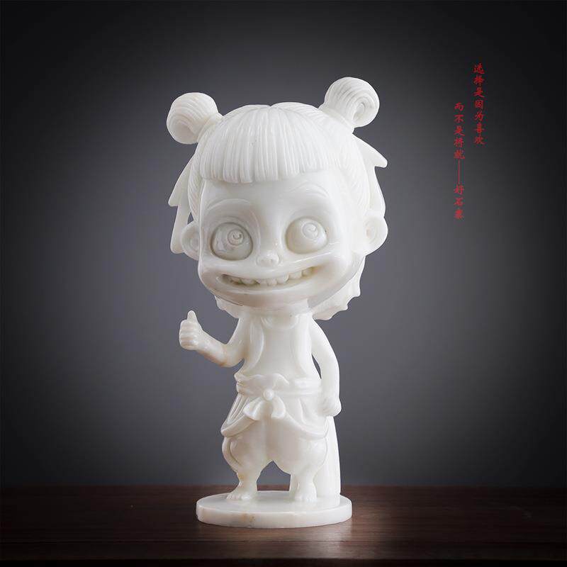 好石寨汉白玉娜吒摆件家居客厅收银台展台装饰石头手工雕刻开业礼