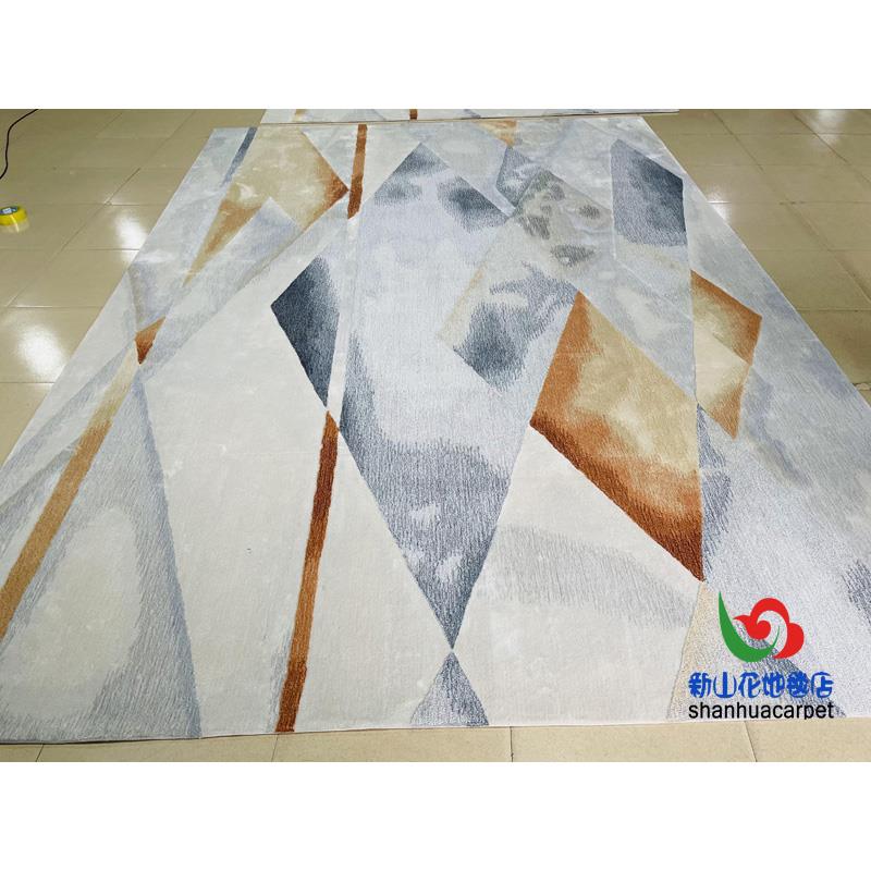 现代简约长方形格子中式客厅茶几沙发地毯手工腈纶大厅接待室地毯