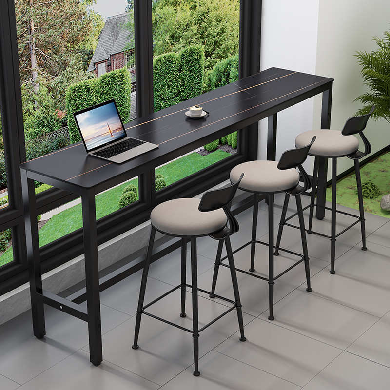 简约奶茶店吧台桌轻奢岩板吧台家用客厅高脚桌椅组合餐厅休闲长桌