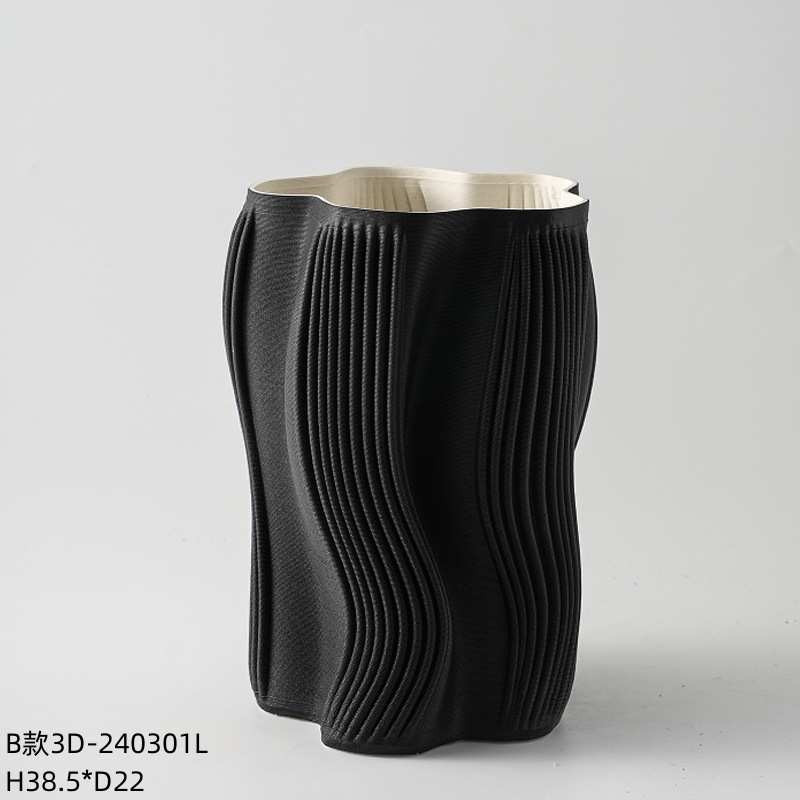 3D景德镇简约创意陶瓷花瓶黑白条纹家居摆件样板间软装插花器饰品
