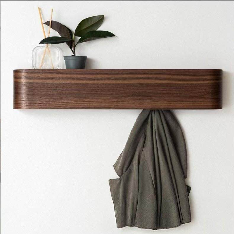 现货木质墙上置物架隐纳藏式衣架入架户门收架带挂衣帽置NGM物钩