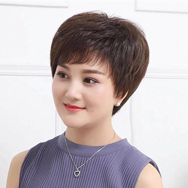 中老年假发女短微卷妈妈真发女士全头套真人发丝假发全真假发6号