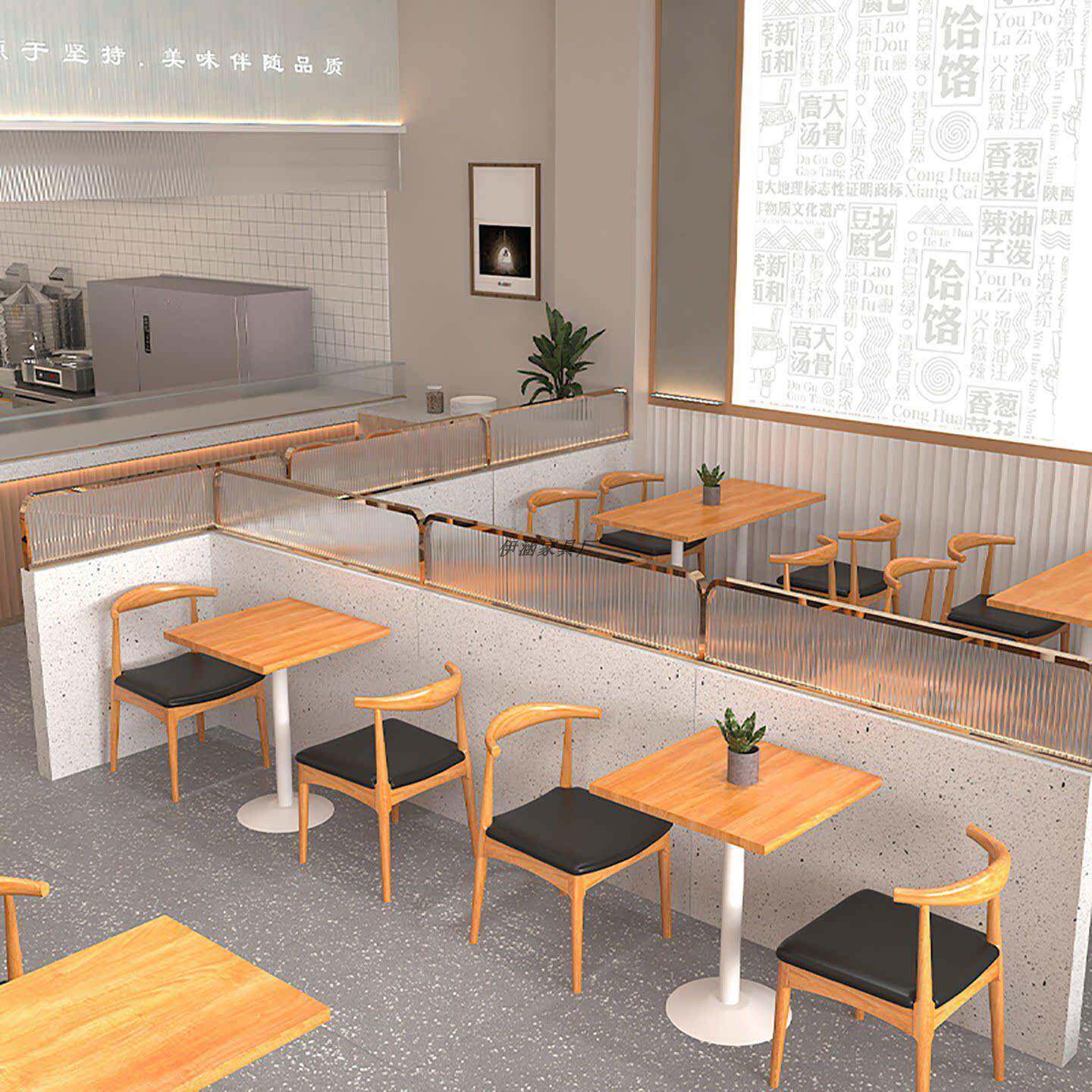 餐饮饭店咖啡厅桌椅组合奶茶甜品店韩式料理店实木餐椅小方桌商用