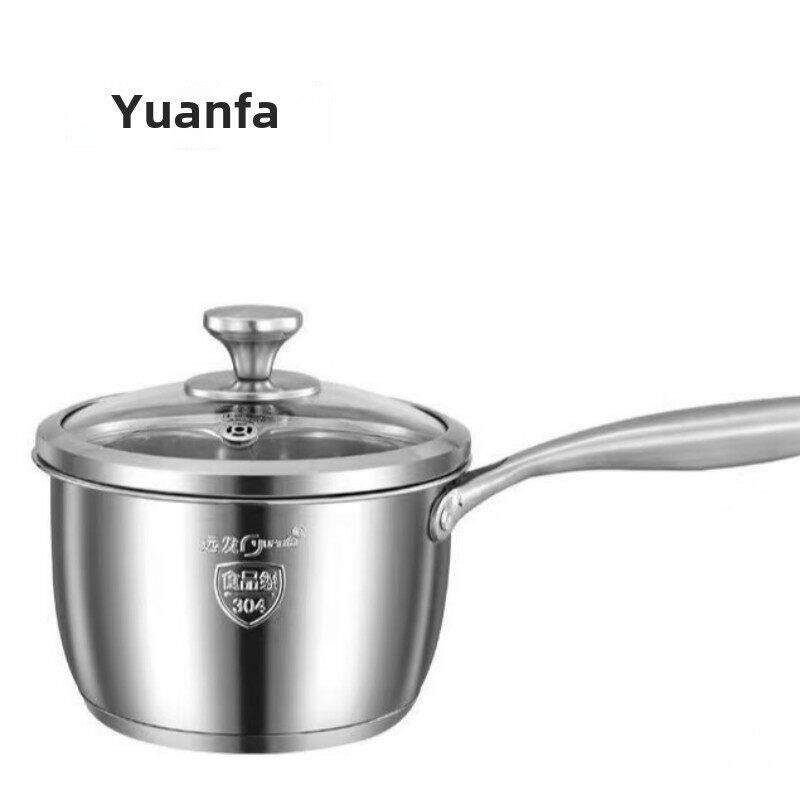德国元发304不锈钢婴儿食品无涂层小奶锅超大加厚双层底单柄面汤