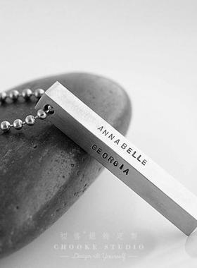 正品定刻字银条章项链999纯足银长条方块方柱男士印吊坠银制情侣