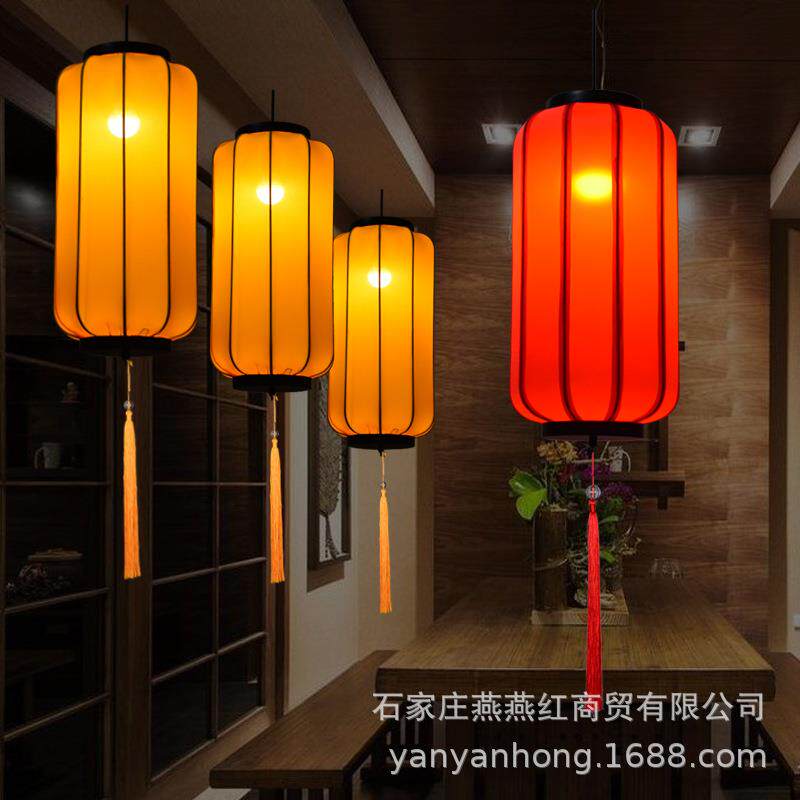 新中式古风弹力布艺吊灯餐厅火锅店婚礼茶楼阳台走廊装饰冬瓜灯笼