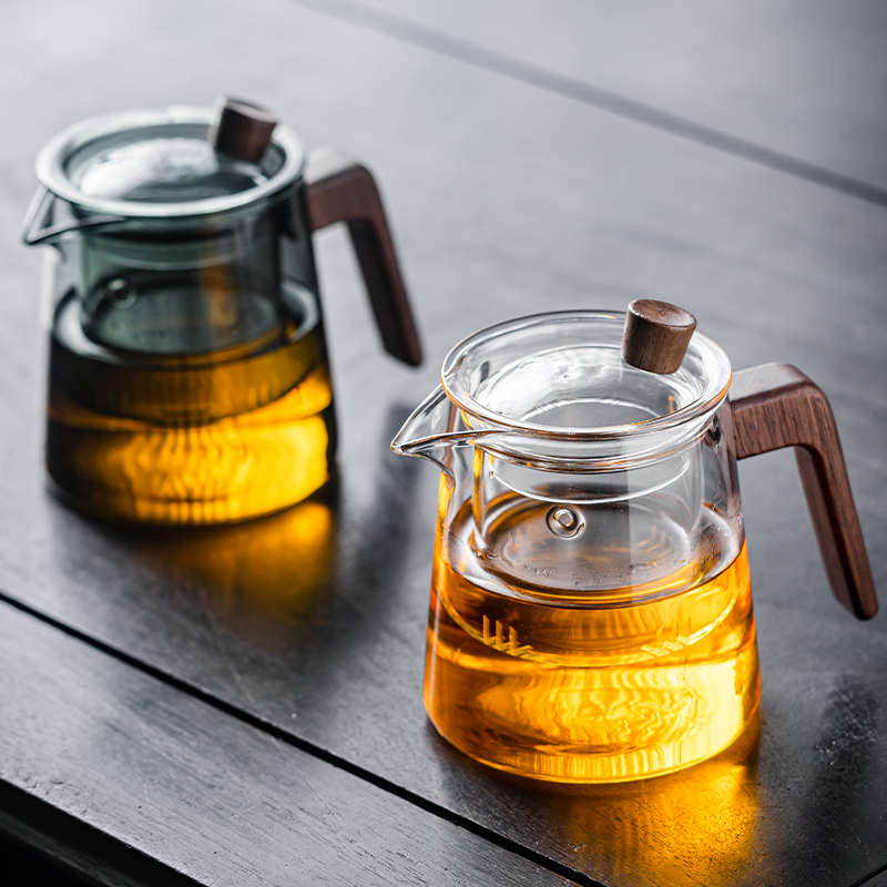 七字把木柄玻璃茶壶泡茶壶耐高温花茶壶飘逸杯带过滤可明火煮茶壶