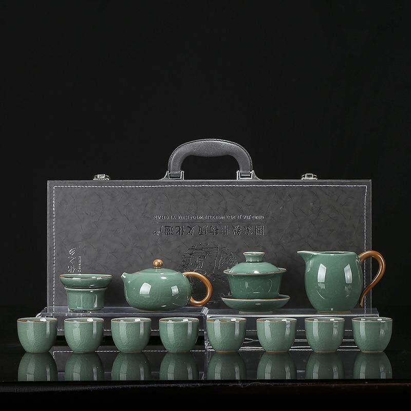 汝窑抹色茶具套装整套家用陶瓷提梁茶壶盖碗茶杯轻奢高档功夫泡茶